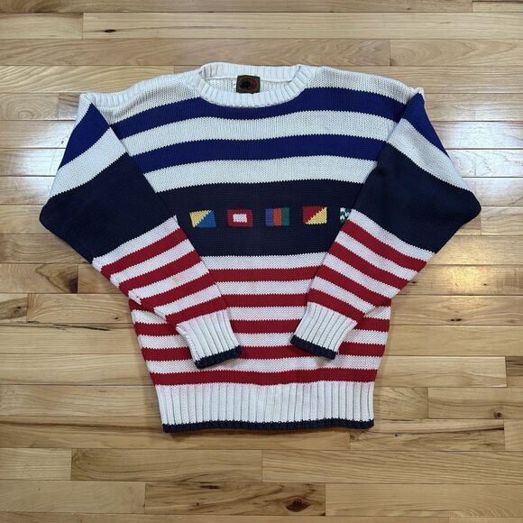 Vintage 90’s Boston Traders Sweater Mens L Coastal Navigation Flag Pattern - Picture 1 of 5